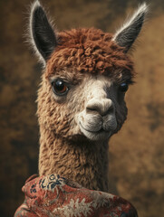 Obraz premium Beautiful Alpaca Close-Up, Detailed Fur Texture, High-Quality Realism, Generative AI