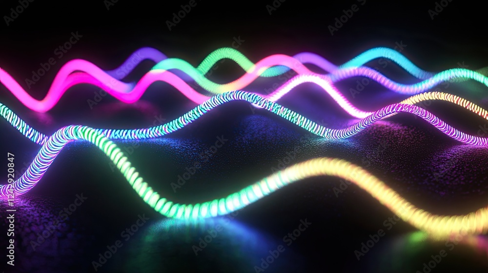 Poster Neon Waveforms Abstract Light Display Design