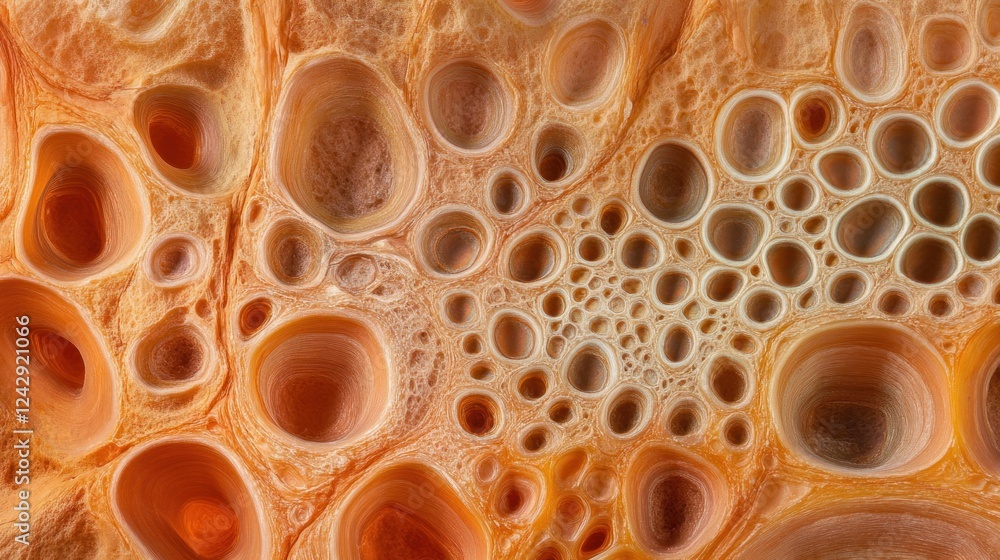 Poster abstract orange textured surface with numerous circular depressions