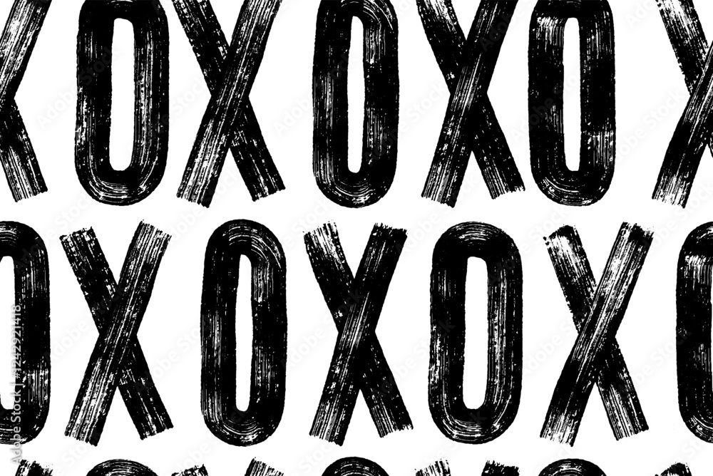 Aufkleber letters x and o drawn by bold seamless pattern. hand drawn vector characters with a rough texture. t