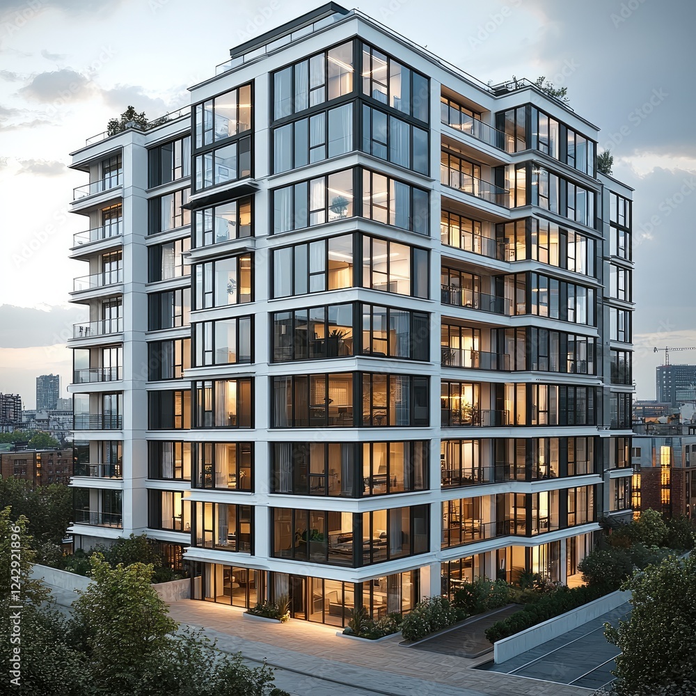 Aufkleber 3d-rendered architectural visualization of a modern mixed-use development, featuring three mid-rise 