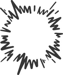 Cartoon explosion with sparks and splashes. Hand drawn sketch of circle frame. Comic boom effect. Radial graphic. Circle fight element