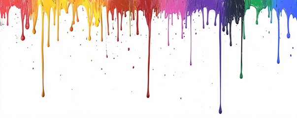 Fototapeta premium Colorful paint dripping down white background