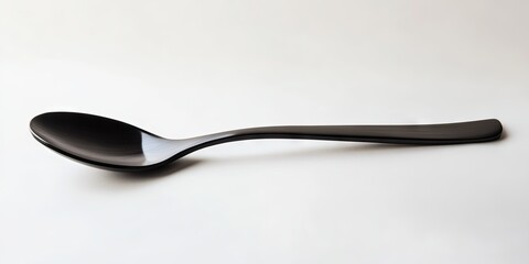 Black Spoon on White Background: Minimalist Tableware Photography