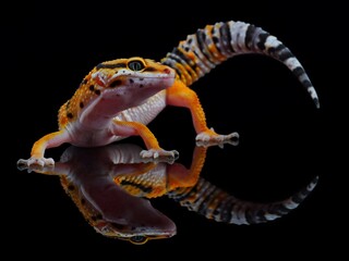 potrait reflection leopard gecko on black background, 05 February 2025 Indonesia