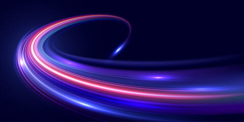 Modern abstract high speed movement. Lines of the rotating motion beam, Dynamic motion light trails. Futuristic digital technology background. Pattern for banner. Vector EPS10.