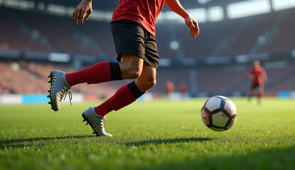 Obraz premium Soccer Ball Positioned on the Field, Ready for the Next Kick in a Professional Match