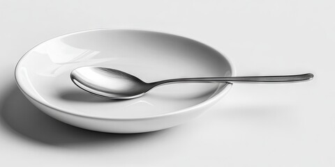 Silver Spoon on White Plate: Minimalist Still Life Photography