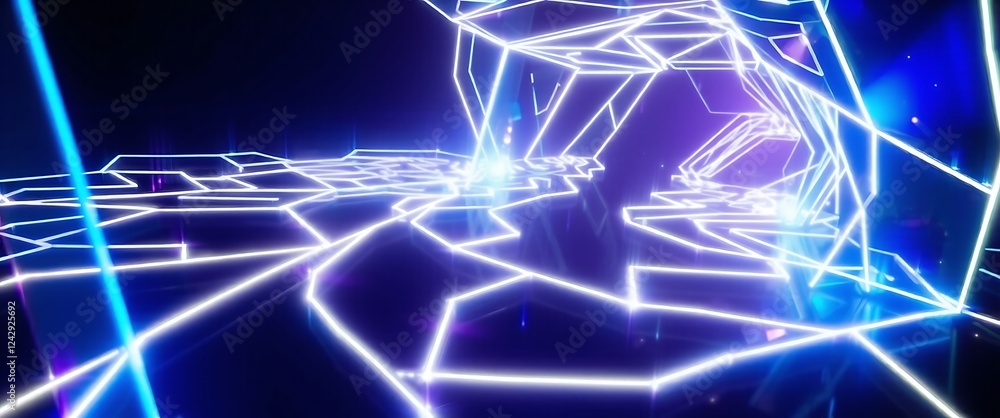 Poster futuristic tunnel design with glowing lines suggests advanced technology and dynamic movement