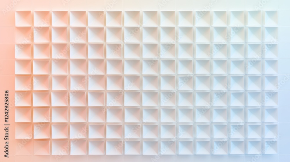 Poster abstract white recessed square grid pattern wall