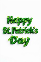 Happy St. Patrick’s Day Text Design Made of Green Shamrocks on White Background for Festive Greetings