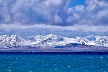 mountain lake and blue sky
