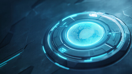 Futuristic glowing blue energy core with intricate circular design, emitting a pulsating neon light, symbolizing advanced technology and artificial intelligence