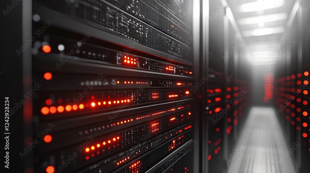 Aufkleber close-up view of illuminated server racks in a data center, showcasing technology in action (4)