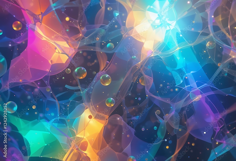 Poster abstract colorful forms and floating spheres