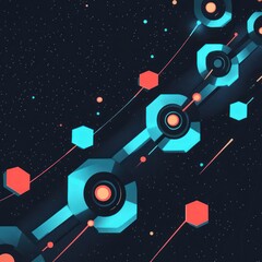 Fototapeta premium Geometric shapes on a diagonal line over a dark background of dots, for technology use