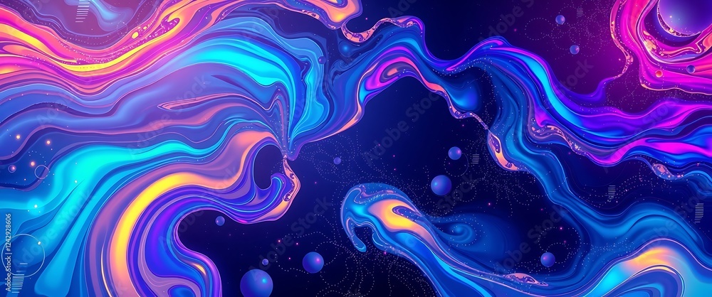Poster colorful swirling patterns in abstract art design over dark backdrop