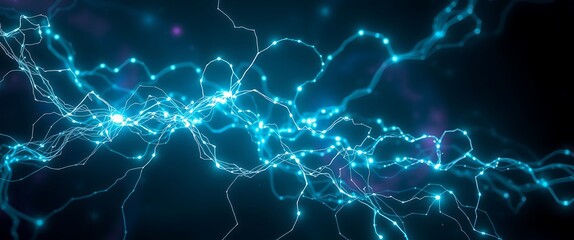 Light trails and connections in a digital space with abstract patterns