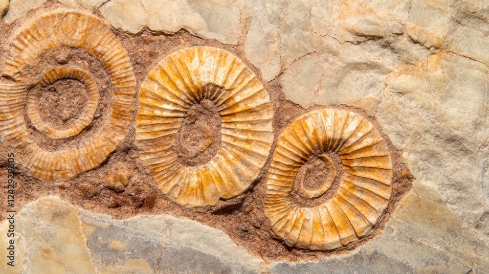 Poster Three Ammonite Fossils Embedded In Stone