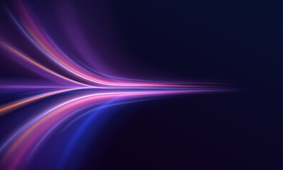 Fototapeta premium Lines in the shape of a comet against a dark background. Vortex streams of neon light. Abstract vector fire circles, sparkling swirls and energy light spiral frames. 