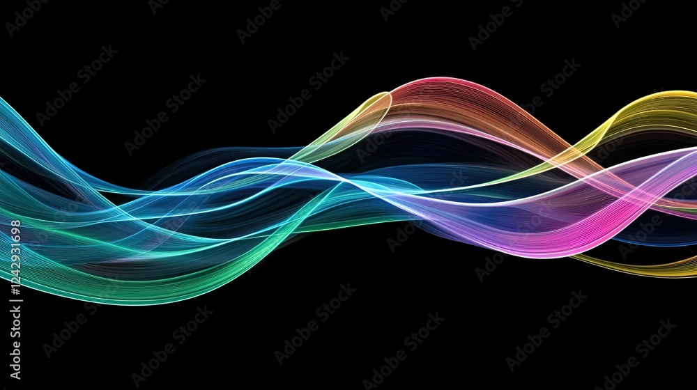 Aufkleber abstract rainbow waves flowing dynamically across black