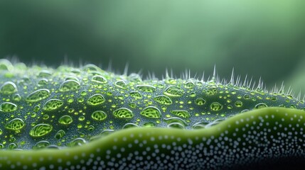 A Beautiful Close-Up Capture of a Green Plant with Glimmering Water Droplets on Its Textured Leaves