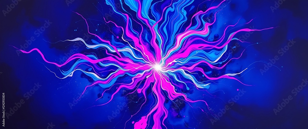 Poster colorful dynamic wave patterns radiating from center
