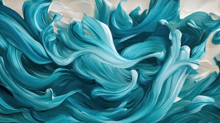 Obraz premium A series of dynamic turquoise waves twisting and turning, with the focal point offering