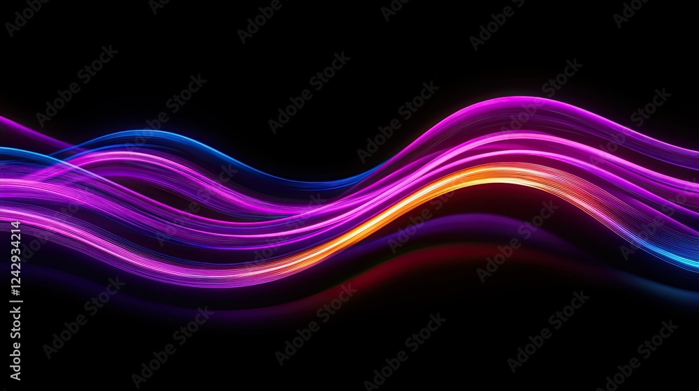 Poster Abstract Neon Waves Flowing Dynamically Across Dark Background