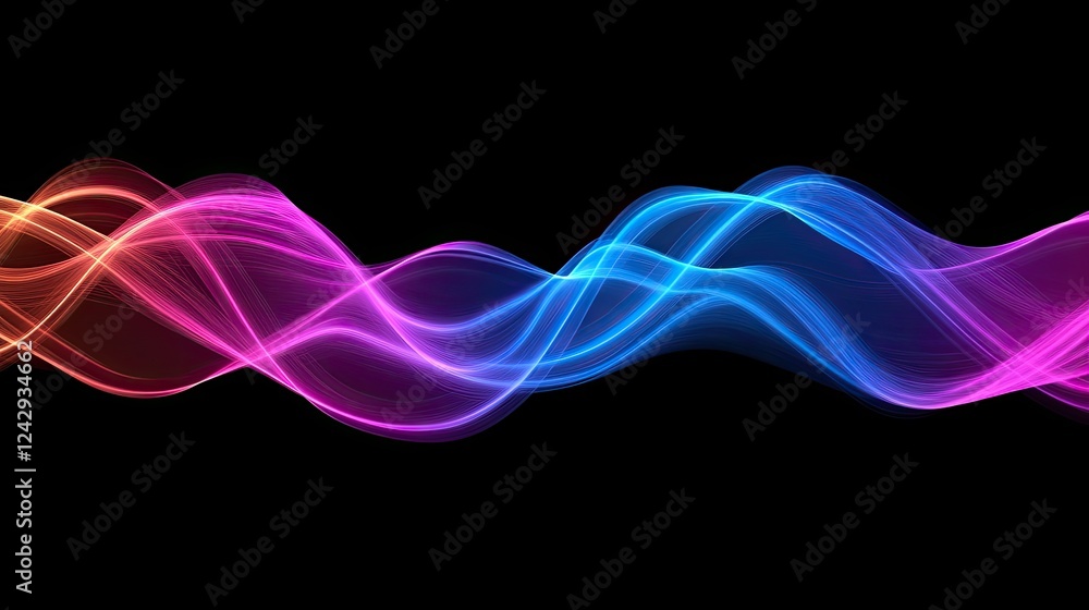 Poster Abstract Colorful Waves Flowing Dynamically Across Black Background