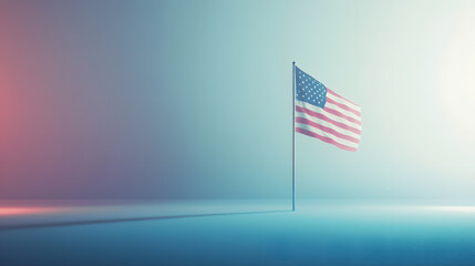 Fototapeta premium The American flag waving softly in a twilight atmosphere, blending colors.