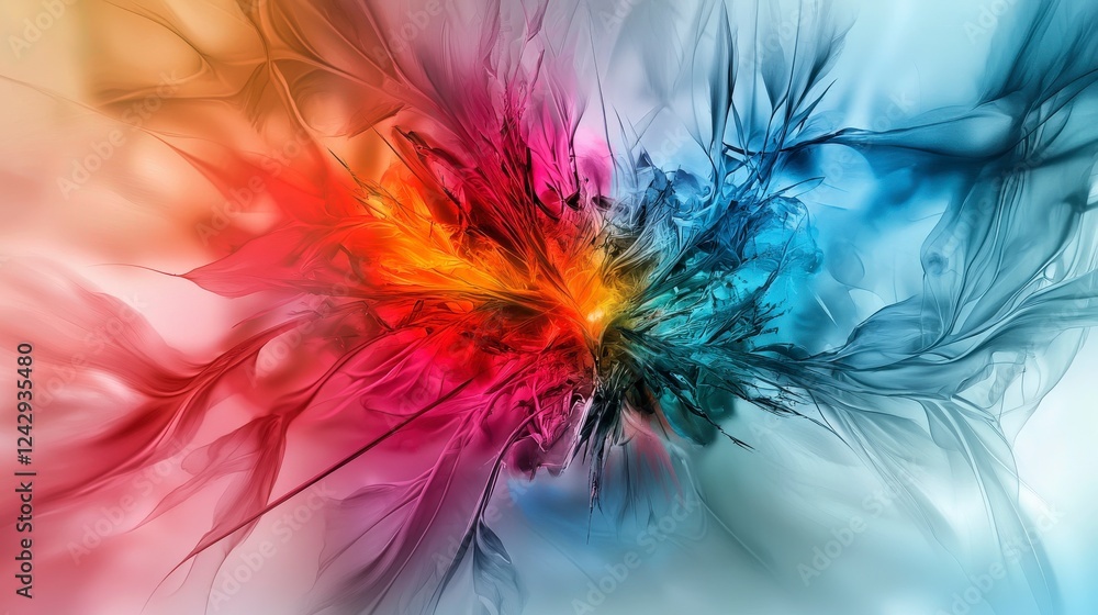 Poster dynamic abstract painting explosion art studio digital artwork colorful environment vibrant viewpoin