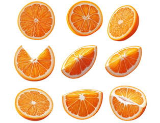 fresh orange slices breaking with crumbs on white background