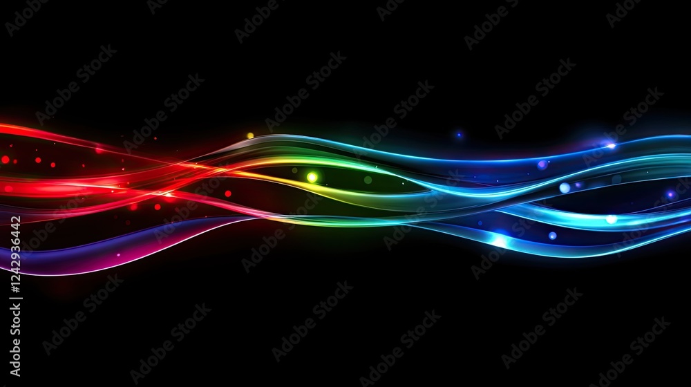 Poster abstract colorful waves flowing in darkness