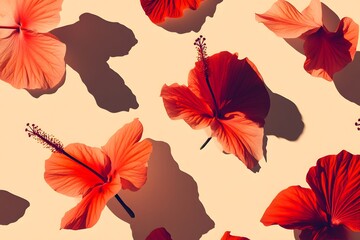 Obraz premium Hibiscus Blooms: Summer's Red Floral Display