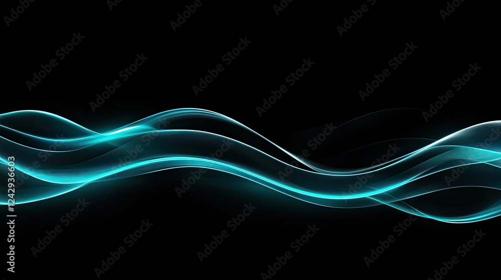 Poster abstract teal waves flowing on black background