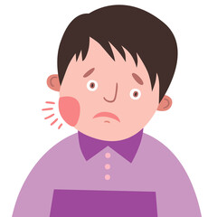 Sad boy with swollen red cheek, toothache. Perfect for medical, dental, wellness and educational content.