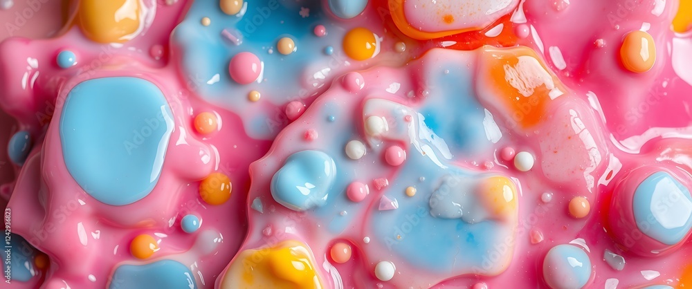 Poster colorful gooey texture with playful shapes and mixed hues creating an abstract composition