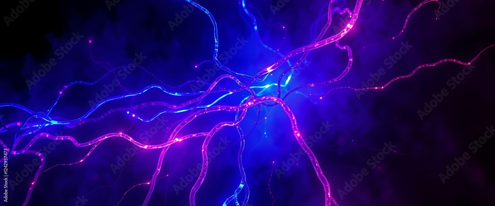 Poster dynamic light patterns showing energy flow through vibrant waves