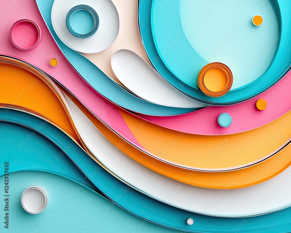 Poster quilling techniques textured layers, vibrant abstract art with colorful quilling techniques and craf