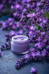 lavender ointment with lavender flowers