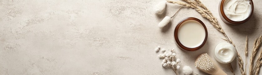 Natural Skincare Products Arranged Aesthetically on Beige Surface