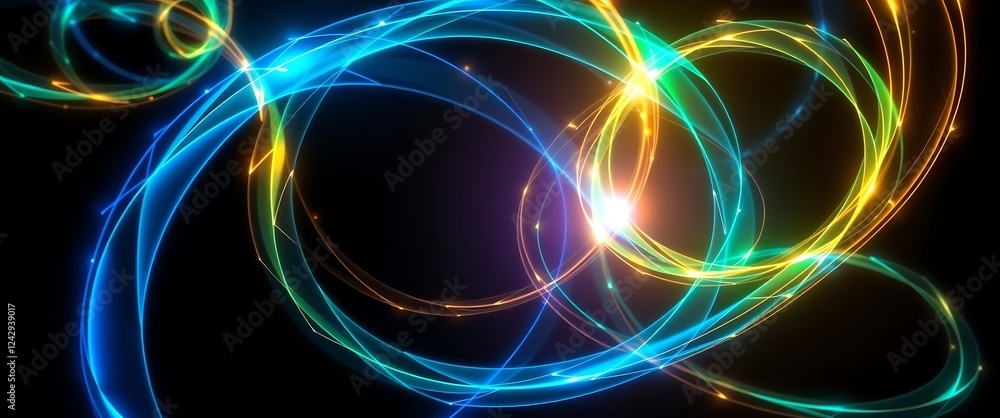 Poster colorful light trails swirling in dynamic patterns against a dark background