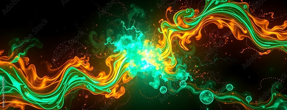 Poster colorful abstract flow of energy with dynamic swirling patterns and bubbles