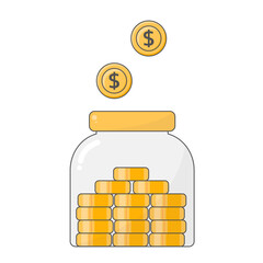 Money Jar, Money Management Animated A money coins falling into glass jar business and financial of money saving concept, transparent background