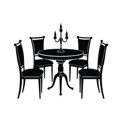 Dining table with chairs vector silhouette
