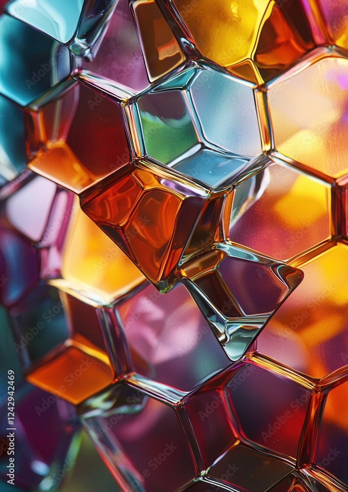 Poster abstract close-up of a group of hexagonal shapes. the shapes are made up of different colors, includ