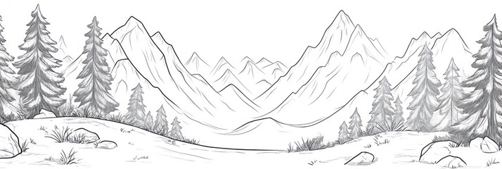 Majestic Mountain Range With Evergreen Trees