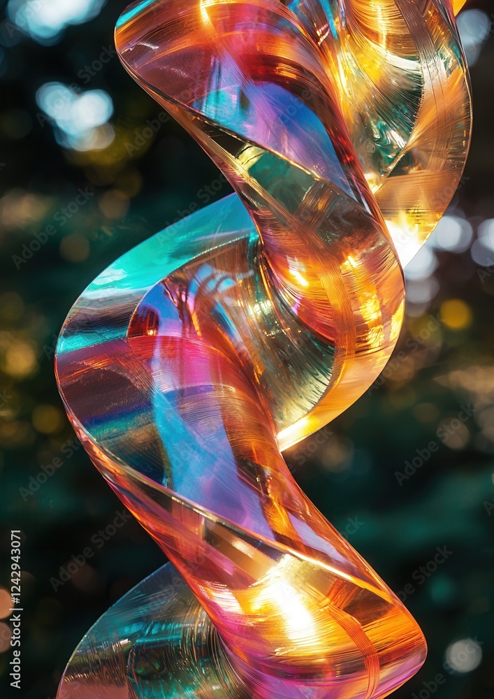 Poster close-up of a colorful abstract sculpture. the sculpture is made up of multiple curved lines that fo