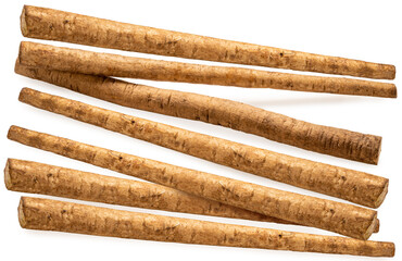 Gobo Root or Burdock Root an Asian culinary herb on white background, Burdock root for Japanese cooking isolate on white PNG File